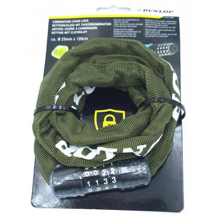 DUNLOP Dviračio spynos grandinė su kodu, 120cm ilgio - Chaki