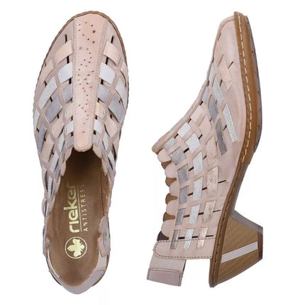 Women's leather high-heeled shoes, comfortable and flexible, cream Rieker 46778-64