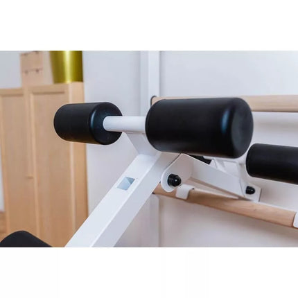 Medinė ir metalinė gimnastikos sienelė su skersiniu, suoliuku ir priedais BenchK 233W