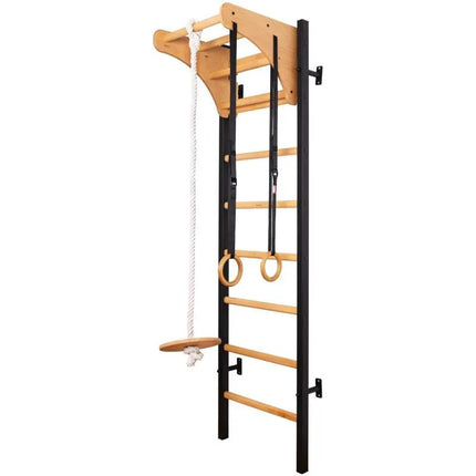 WOODEN AND METAL GYMNASTIC WALL BAR WITH WOODEN BAR AND ACCESSORIES BENCHK 211B A076