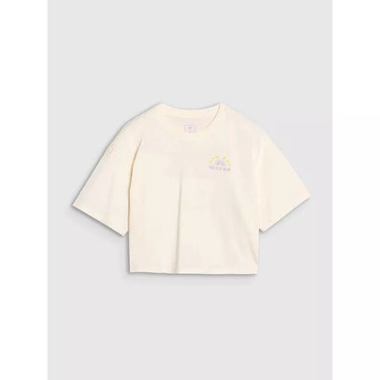 Oversized crop top t-shirt with print for girls 4F 4FJWSS25TTSHF1868-11S