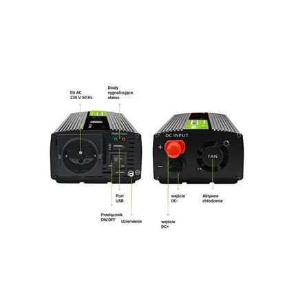 GREEN CELL LCD INVERTER 12V/230V 500W/1000W PURE SINE INVGC12P500LCD