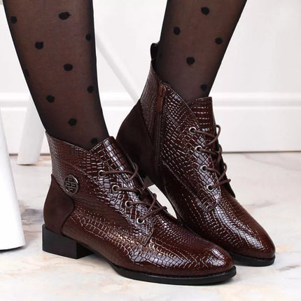 Filippo W PAW478B brown patent leather ankle boots with insulated crocodile skin