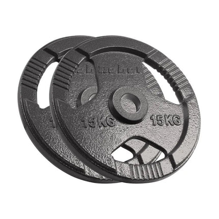 Ketaus olimpinių svorių rinkinys 2x15kg, 51mm skylė, diskai su rankenomis, REBEL ACTIVE