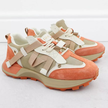 Women's beige and orange leather sneakers Goe RR2N4064