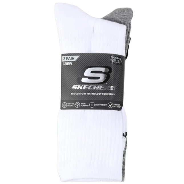 Skechers 3 porų unisex kojinės be kilpinio audinio, Crew modelis, S601102-107, baltos, 43-46