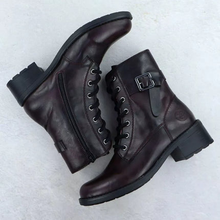 Women's burgundy ankle boots with buckle Rieker 75431-35