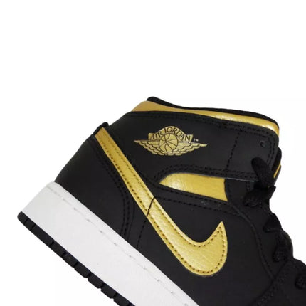 Air Jordan 1 Mid Junior (GS) Basketball Shoe Black/Metallic Gold - DQ8423-071