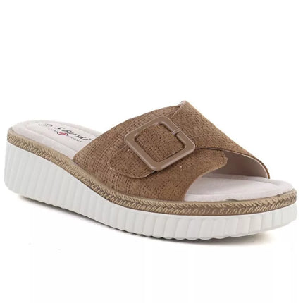 Women's brown leather wedge sandals S.Barski 7002