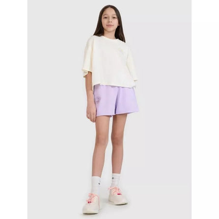 Oversized crop top t-shirt with print for girls 4F 4FJWSS25TTSHF1868-11S