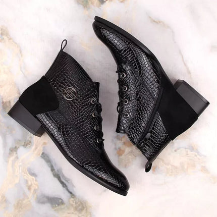 Filippo W PAW478A juodi lakuotos odos aulinukai su izoliuotu krokodilo rašto padu