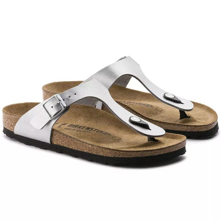 Sidabrinės Birkenstock Gizeh Birko-Flor siauros moteriškos šlepetės (0043853)