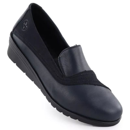 Women's leather wedge shoes, navy blue, Rieker L5356-14