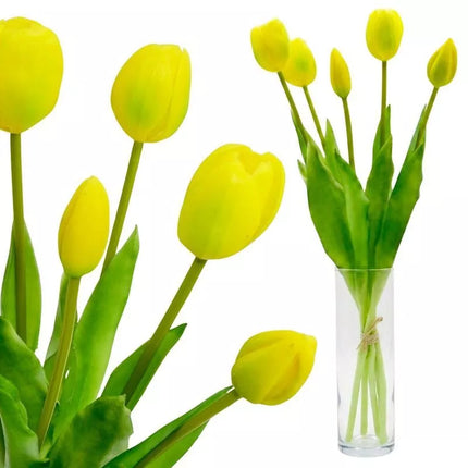 BOUQUET OF 5 YELLOW TULIPS 39 CM LIKE LIFE SPRING DECORATION