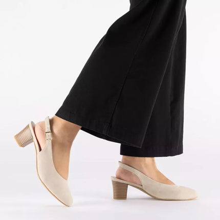Beige leather open-toe pumps Rieker 44651-60