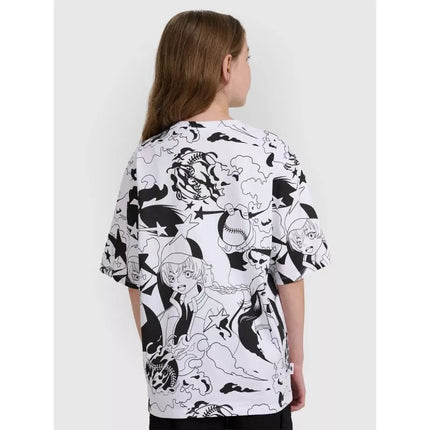 Negabaritinis T-shirt su spauda mergaitėms 4F 4FJRAW25TTSHF3069-90A