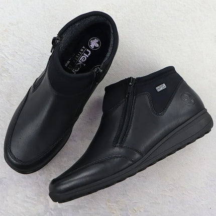 Rieker 47270-00 comfortable black waterproof leather women's ankle boots