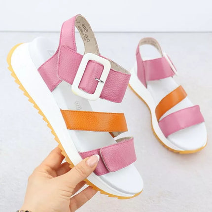 Rieker W2950-31 Women's Pink Leather High Heel Sandals