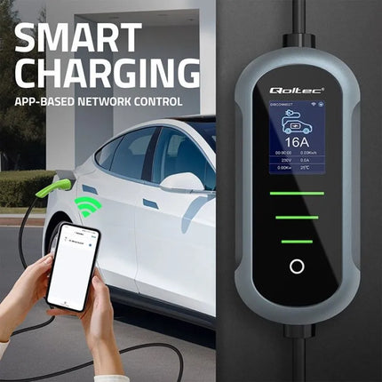 Qoltec Mobile charger for electric car EV with regulation 2in1 Type2 | 3.5kW | 230V | SCHUKO 16A | Wi-fi | TUYA | SMART LIFE | LCD | Portable | 5m (52435)