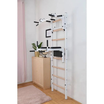 WOODEN AND METAL GYMNASTIC WALL BAR WITH BAR AND ACCESSORIES BENCHK 232W