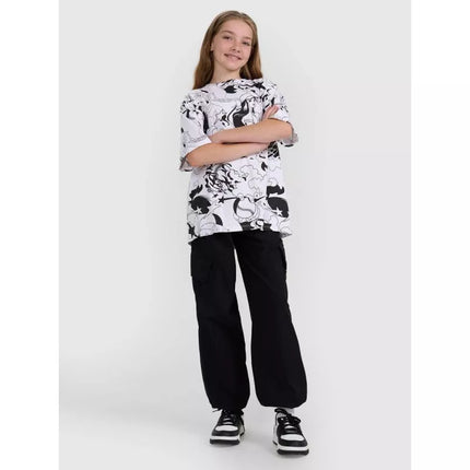 Negabaritinis T-shirt su spauda mergaitėms 4F 4FJRAW25TTSHF3069-90A