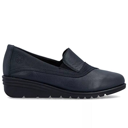 Women's leather wedge shoes, navy blue, Rieker L5356-14