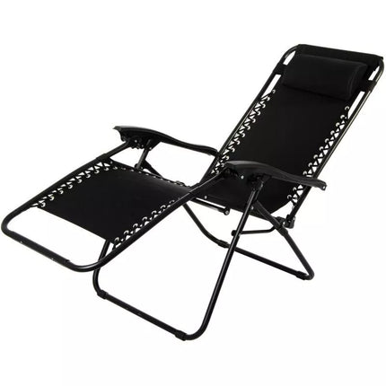 BLISS BLACK FOLDABLE GARDEN DECK CHAIR WITH HEADREST, MULTIFUNCTIONAL