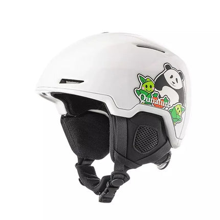 Qunature 10130003005 Slidinėjimo ir snieglenčių šalmas su ausų apsaugomis, Panda dizainas, vaikams, 54-58 cm - Balta
