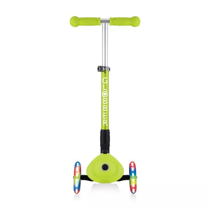 Globber sulankstomas 3 ratų paspirtukas su lemputėmis Lime Green Jr 437-106
