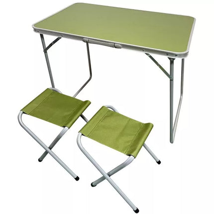 FOLDABLE CAMPING TABLE 80X60X70CM AND 2 CHAIRS GREEN
