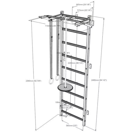 GYMNASTIC WOODEN AND METAL WALL BAR WITH METAL BAR AND ACCESSORIES FOR CHILDREN BENCHK 721W A076