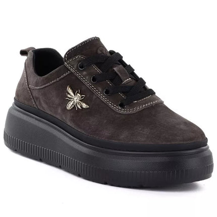 Women's brown leather platform shoes Vinceza 41523