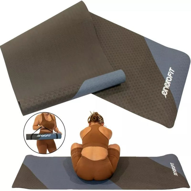 JOGOS IR KŪNO FORMAVIMO KILIMĖLIS TPE NESLYSTANTIS JUODAS IR MĖLYNAS ENERO FIT