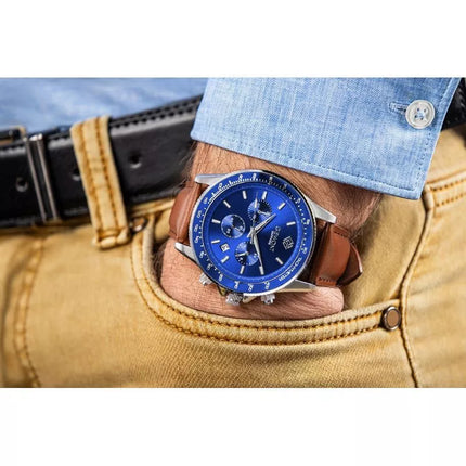 Vyriškas laikrodis Giewont Chronograph Safyro rudas mėlynas GW3520-A5