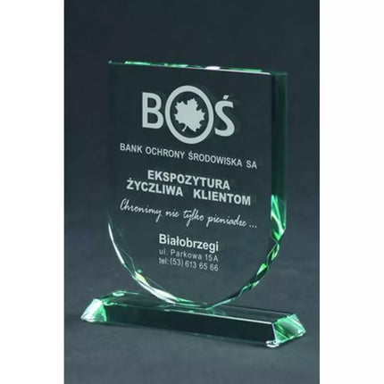 Engraved glass trophy with case