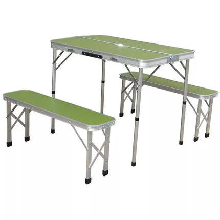 FOLDABLE CAMPING TABLE 90x60x70CM AND 2 BENCHES 87x23x39CM GREEN