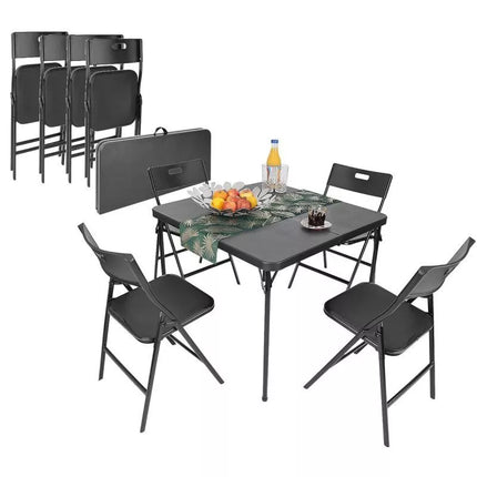 TURISTINIS STOVYKLAVIMO STALO IR 4 JUODŲ KĖDĖKLIŲ KOMPLEKTAS 86.5x86.5x71CM