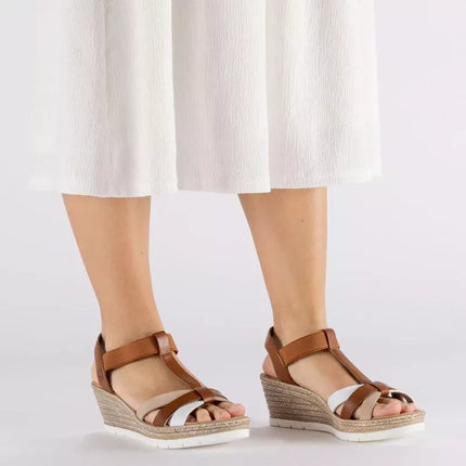 Rieker 61995-81 brown women's wedge sandals