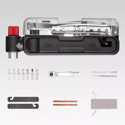 Rockbros Multitool Bike Tool Set with CO2 Pump and Ratchet Wrench - Black