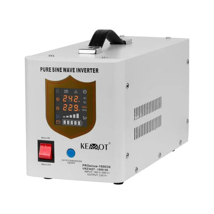 KEMOT PROsinus-1500/24 avarinio maitinimo šaltinis, gryno sinusoidės keitiklis su įkrovimo funkcija 24V 230V 1500VA/1050W