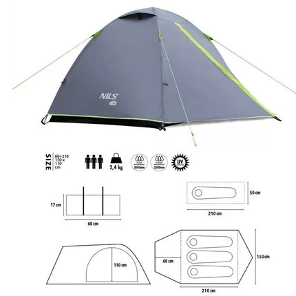 NILS CAMP Explorer NC6004 3-person camping tent, gray