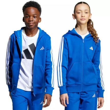 adidas Essentials vaikiškas džemperis su gobtuvu ir pilnu užtrauktuku mėlynas JY4977