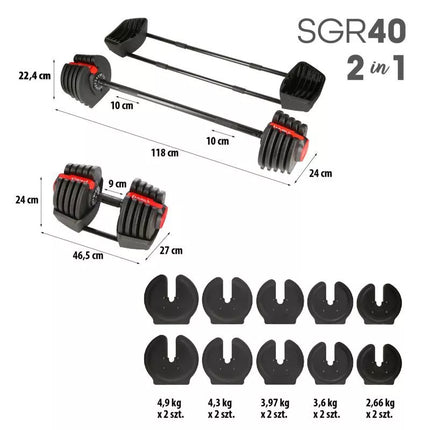 SGR40 PRO SET 2-in-1 reguliuojamas hantelių komplektas 43.5 kg HMS