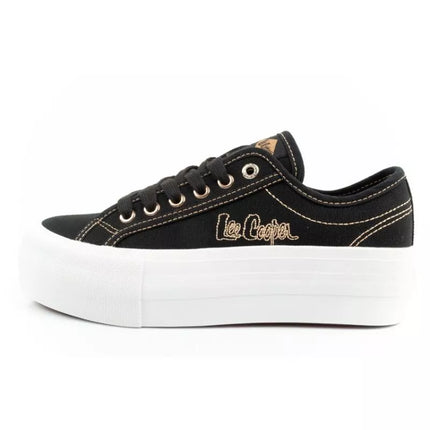 Lee Cooper moteriški platforminiai kedai, juodi su aukso detalėmis