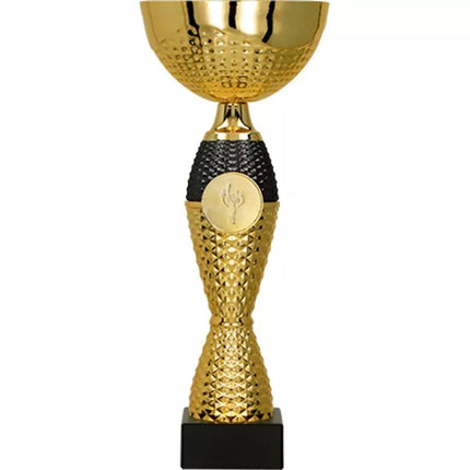 Gold and black metal cup