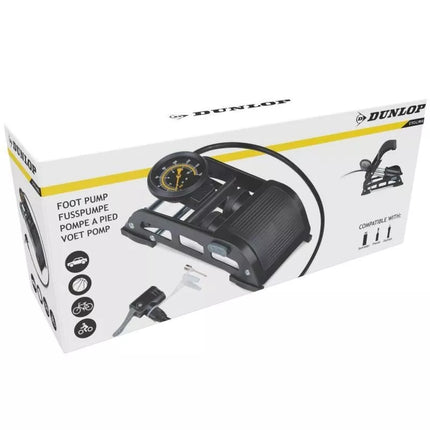 DUNLOP 2-PISTON FOOT PUMP WITH PRESSURE GAUGE BIKE CAR BALL