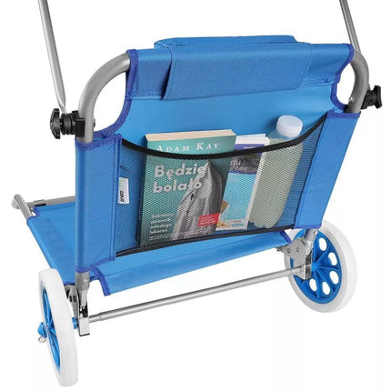 FOLDABLE BEACH CHAIR WITH CANOPY ON WHEELS 116x62x60-90CM BLUE