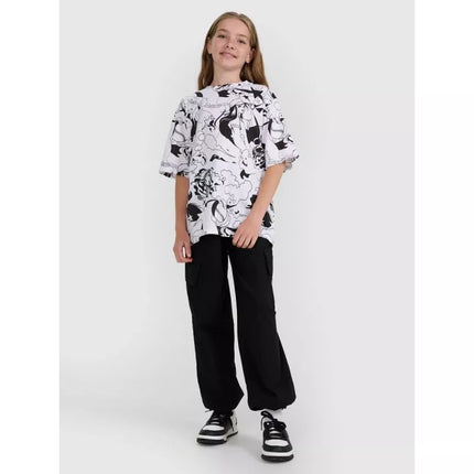Negabaritinis T-shirt su spauda mergaitėms 4F 4FJRAW25TTSHF3069-90A