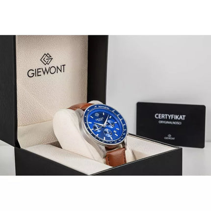 Vyriškas laikrodis Giewont Chronograph Safyro rudas mėlynas GW3520-A5