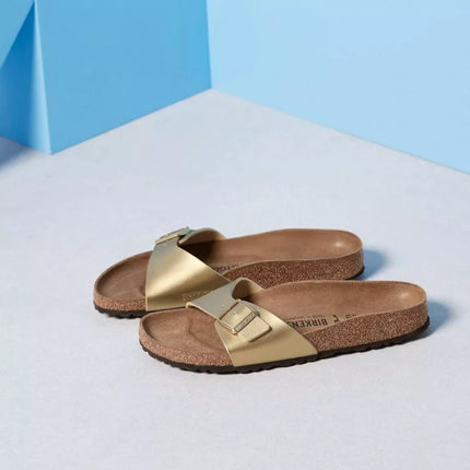 Birkenstock Madrid Birko-Flor Gold women's regular wide gold flip-flops (1016106)